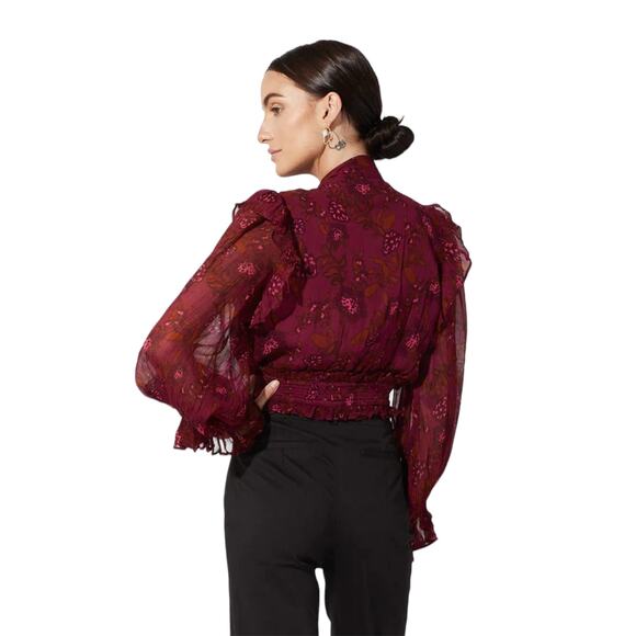 Cleobella Olivia Purple Botanical Floral Print Tie Neck Top - Picture 4 of 12